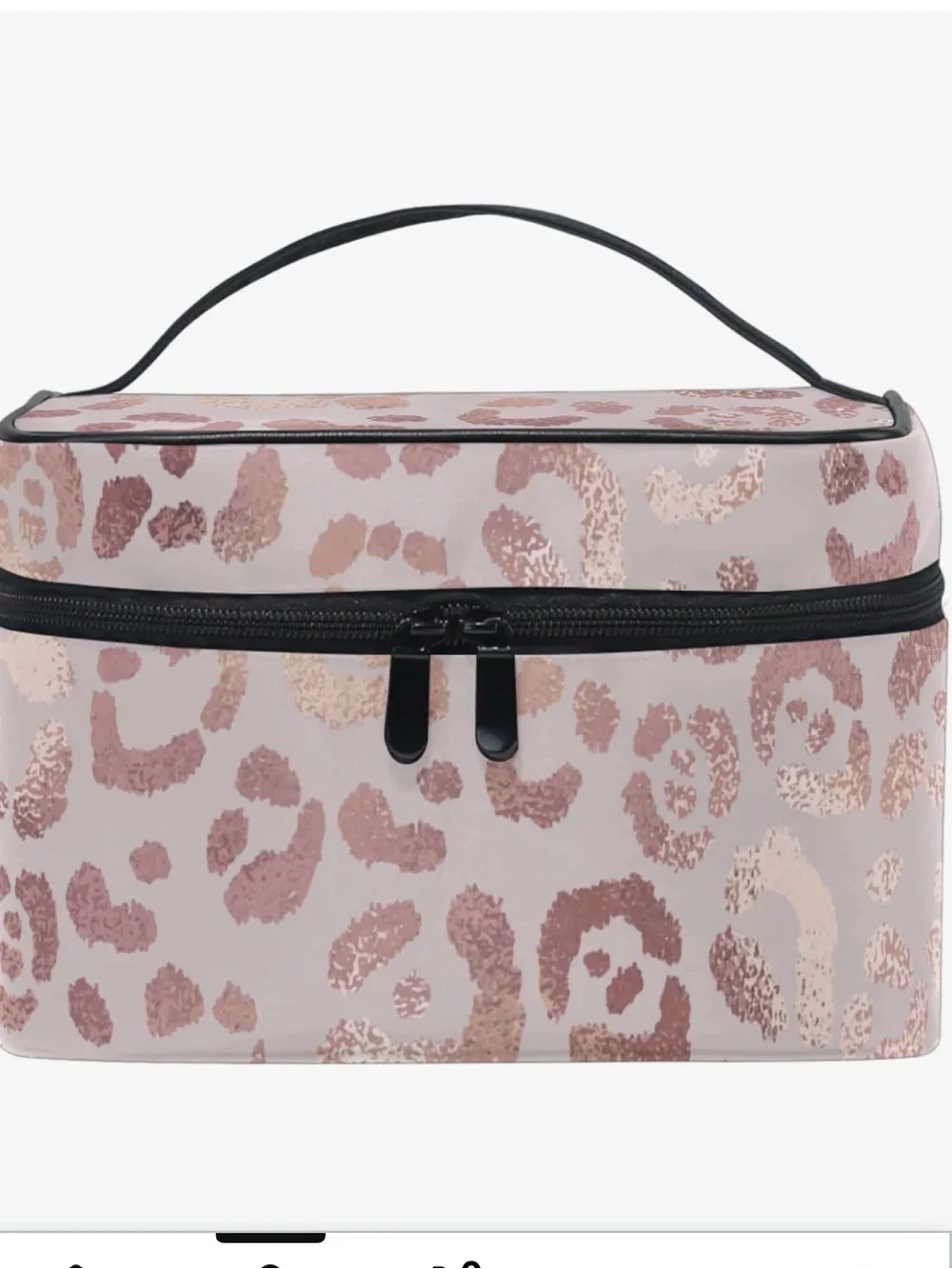 NWT Zoeo Rose Gold Leopard Travel Cosmetic Train Case with Top Handle